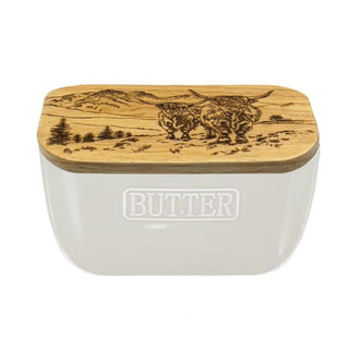 Scenic Highland Cow White Butter Dish
