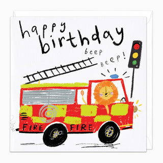Lion Fire Engine Birthday Card