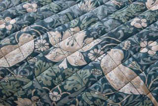 Midnight Strawberry Thief 235x235cm Quilted Bedspread