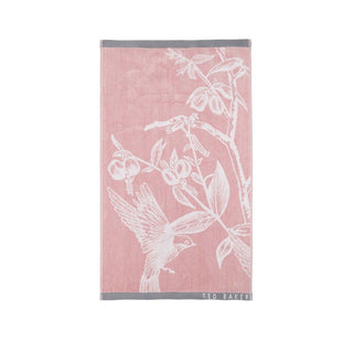 Botanical Birds Hand Towel Pink