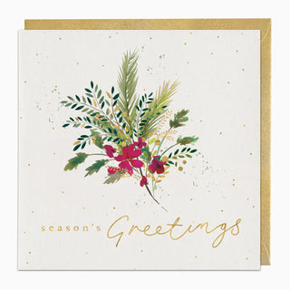 Golden Seasonal Greens Christmas Card