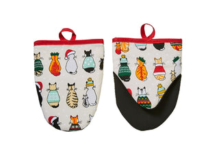 Christmas Cats Red Mitt Pair