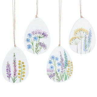 Spring Meadow Flat Wooden Egg Decoration - 4 Assorted