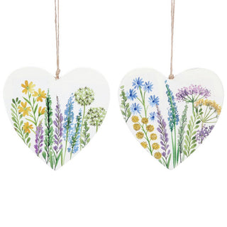Spring Meadow Flat Wooden Heart Decoration - 2 Assorted