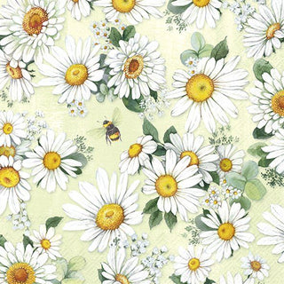 Daisies Wreath Light Green Paper Napkin