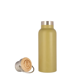 Double Wall Bottle With Bamboo Lid 500ml Olive