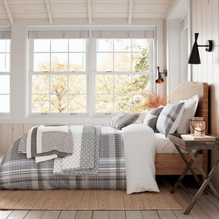 Brushed Cotton Check Duvet Cover Set Single Warm Grey