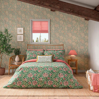 Honeysuckle Super King Duvet Cover Set Evergreen & Coral