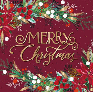 Poinsettia Wreath Burgandy Christmas Card