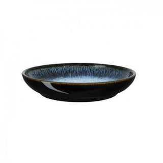 A small nesting bowl from Denby's Halo range, featuring a black base color with a blue rim.