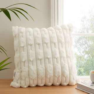 Cream Carved Faux Fur Filled Cushion