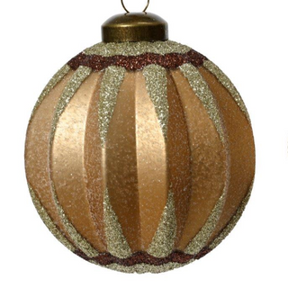 Gold Ribbed Glitter Glass Bauble