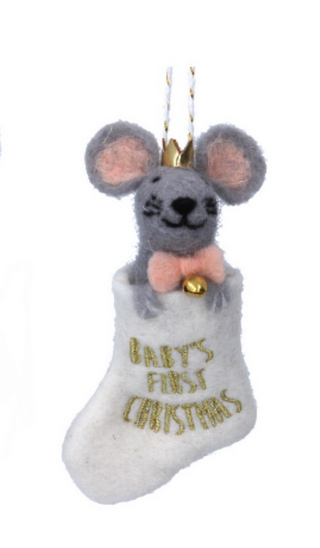 Babys 1st Christmas Mouse Stocking White Hanging Decoration