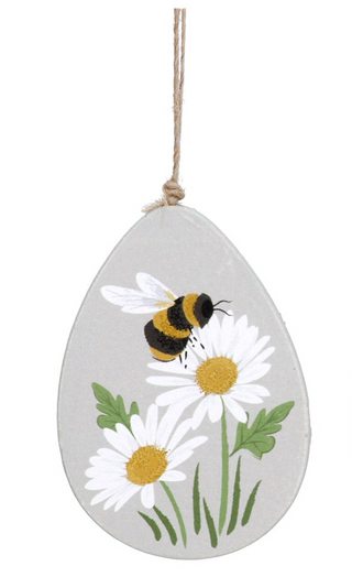 Daisy Bee Wooden Egg Decoration White