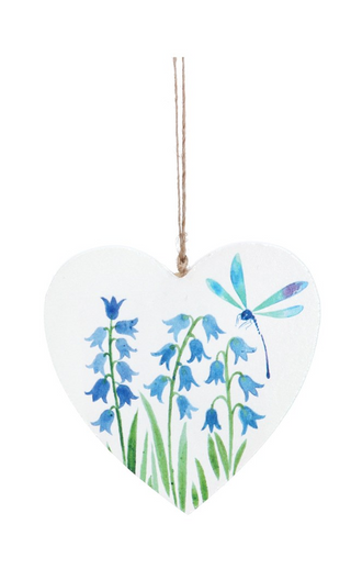 Bluebell & Dragonfly Wooden Heart Decoration