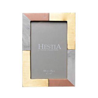 White, Grey & Pink with Brass Inlay Photo Frame 4" x 6"