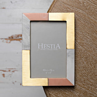 White, Grey & Pink with Brass Inlay Photo Frame 4" x 6"
