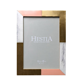 White, Grey & Pink with Brass Inlay Photo Frame 5" x 7"