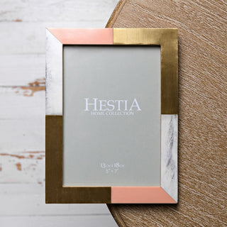 White, Grey & Pink with Brass Inlay Photo Frame 5" x 7"