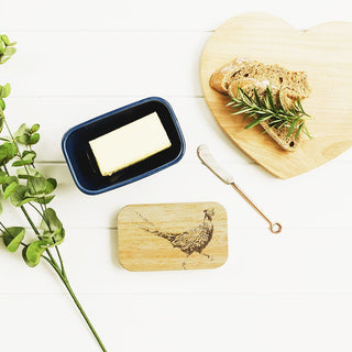 Blue Butter Dish - Pheasant